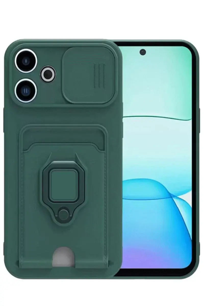 Newface Xiaomi Redmi 13 4g Kılıf Zuma Kartvizitli Yüzüklü Silikon - Yeşil