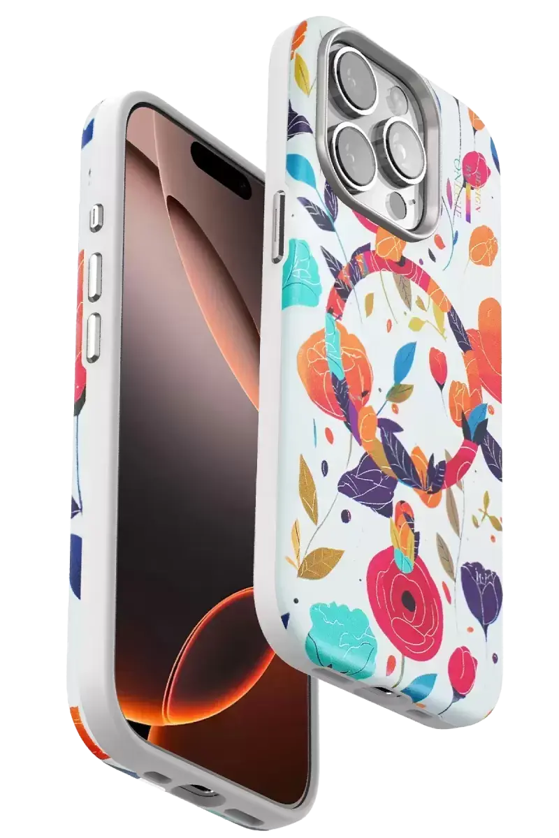 Onegif İphone 15 Pro Flower Series Magsafe Kapak - Beyaz
