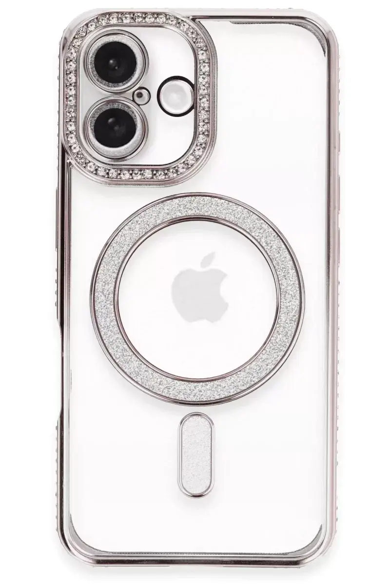Newface İphone 16 Plus Kılıf Joke Simli Magneticsafe Kılıf - Pembe