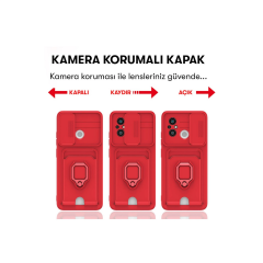 Xiaomi Redmi 12c Kılıf Zuma Kartvizitli Yüzüklü Silikon - Kırmızı
