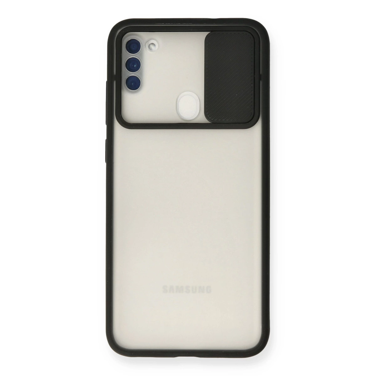 Samsung Galaxy A11 Kılıf Palm Buzlu Kamera Sürgülü Silikon - Siyah