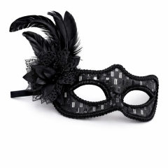 Siyah Tüylü Balo Maskesi Kadın Parti Aksesuarı