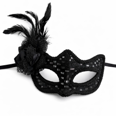 Siyah Tüylü Balo Maskesi Kadın Parti Aksesuarı