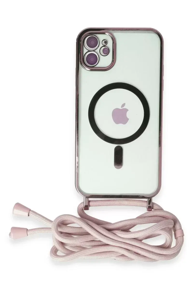 Newface İphone 11 Kılıf Divo Lazer Askılı Magsafe Kapak - Pembe