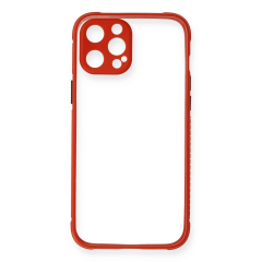 İphone 12 Kılıf Miami Şeffaf Silikon - Kırmızı