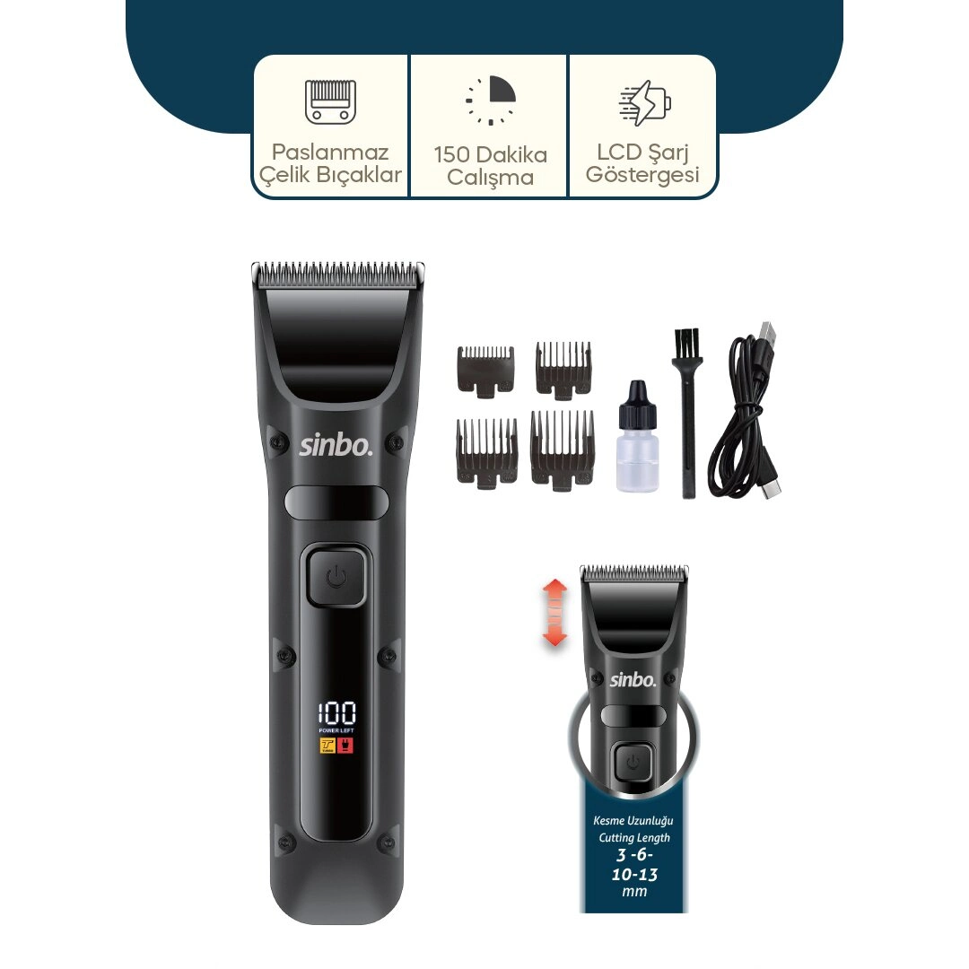 Usb Şarjlı - Lcd Göstergeli Saç - Sakal Kesme Traş Makinesi Shc-1911