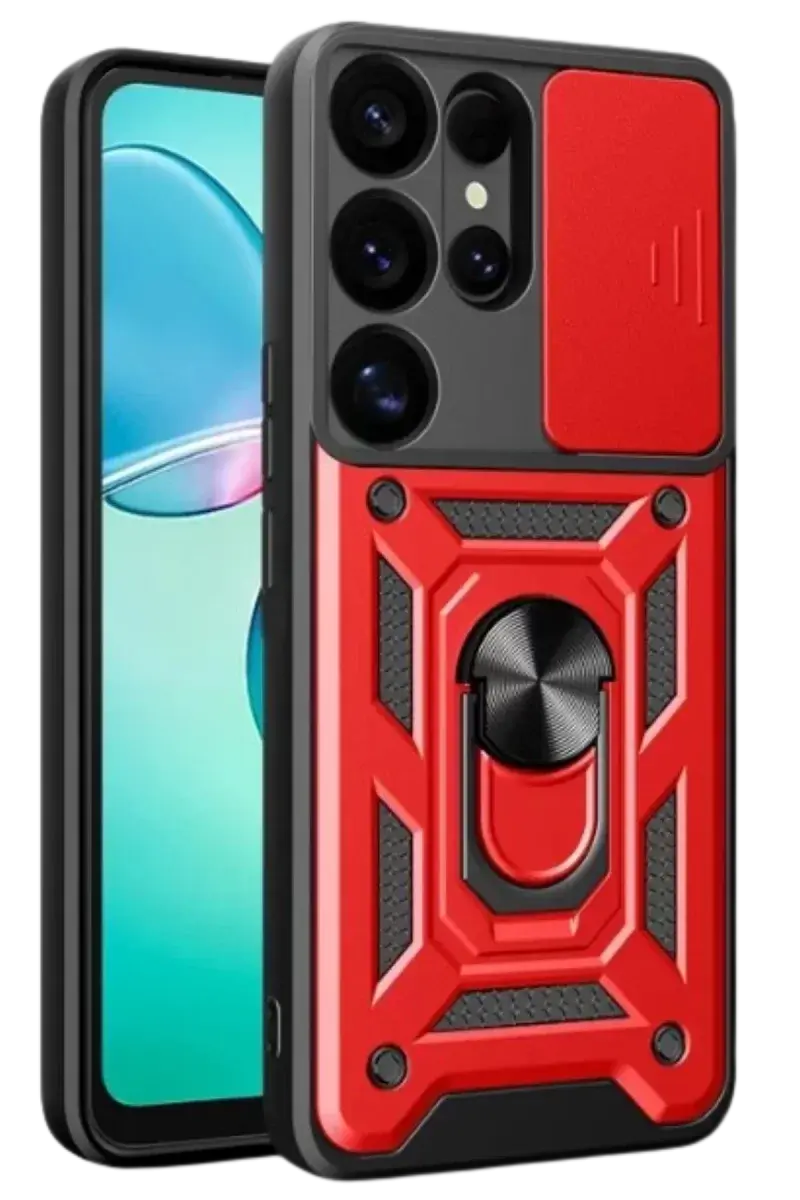 Newface Samsung Galaxy S26 Ultra Pars Lens Yüzüklü Silikon - Kırmızı