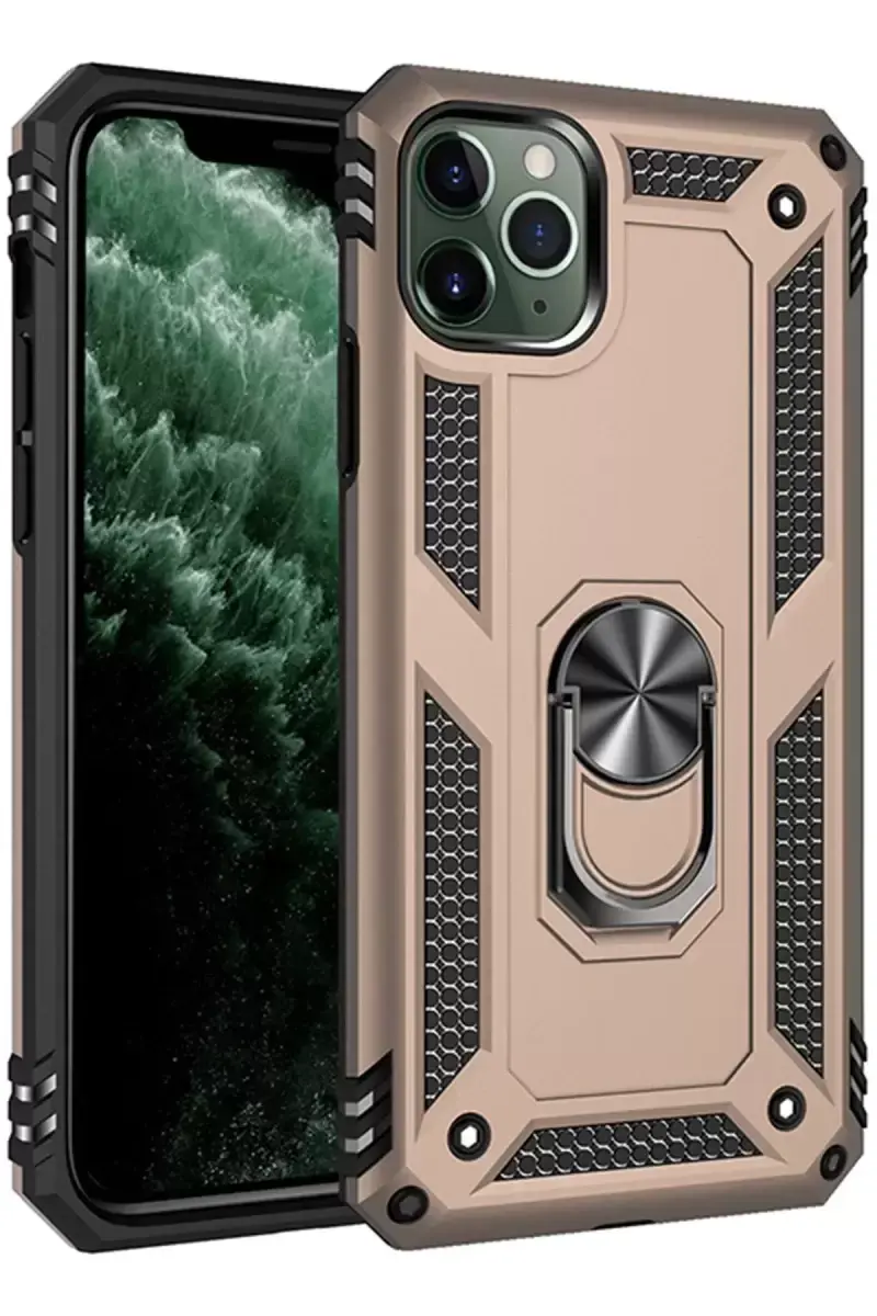 Newface Apple İphone 11 Pro Max Kılıf Sofya Yüzüklü Silikon Kapak - Gold