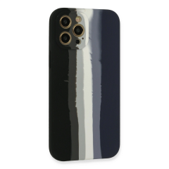 İphone 12 Pro Max Kılıf Ebruli Lansman Silikon - Siyah-lacivert