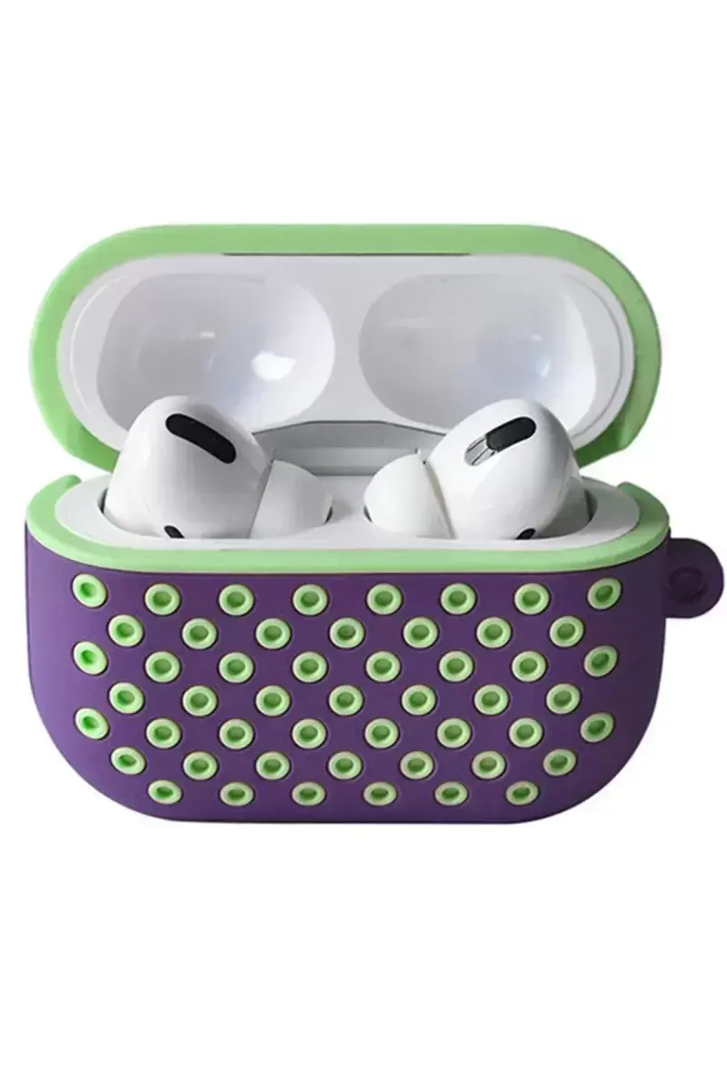 Newface Apple Airpods Pro 2 (2.nesil) Spor Delikli Kılıf - Lila-yeşil