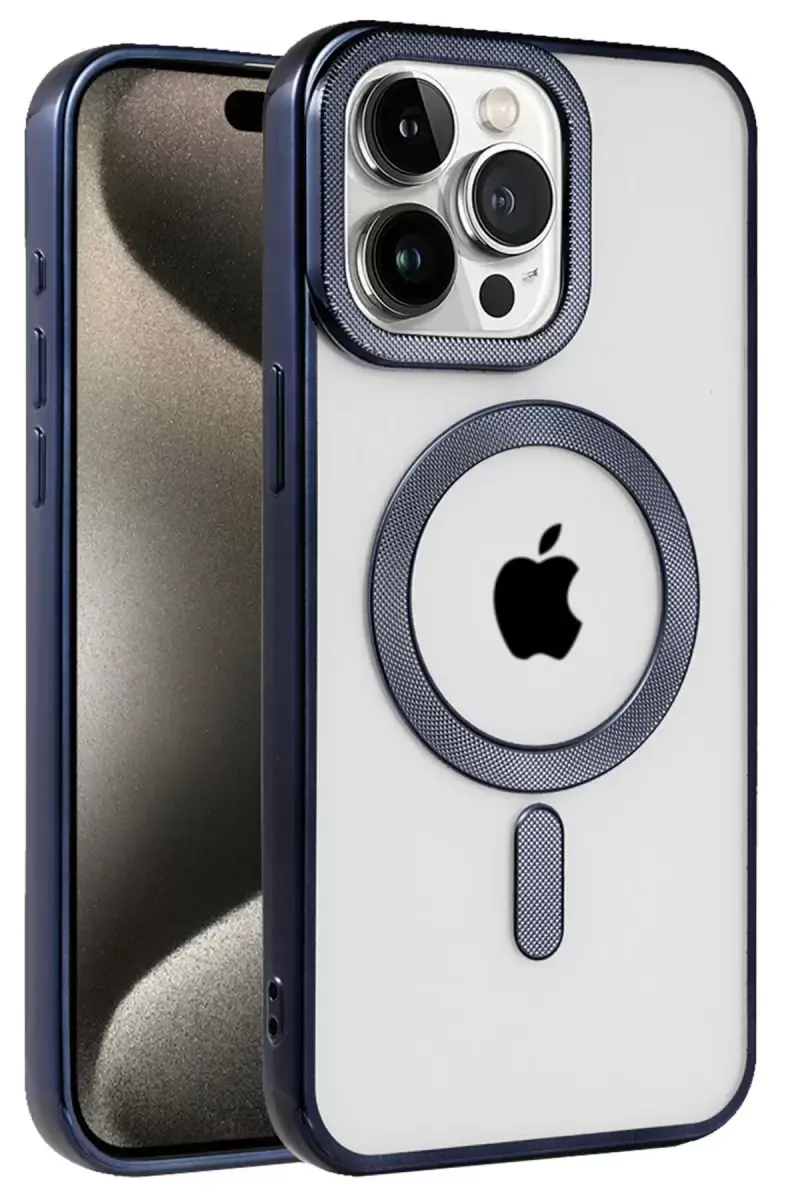Newface Apple İphone 15 Pro Max Kılıf Kronos Magsafe Kapak - Lacivert