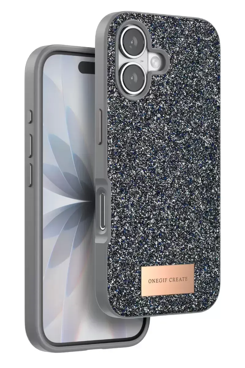 Onegif Apple İphone 17 Bright Simli Kapak - Gümüş