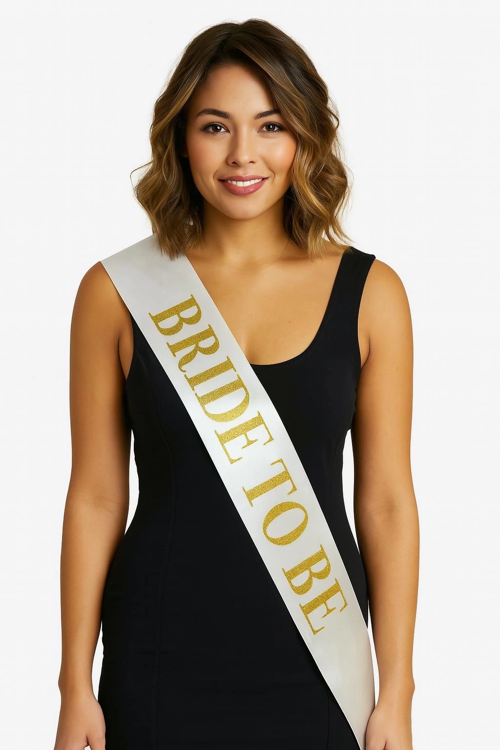 Beyaz Saten Üzerine Kalın Altın Yazılı Bride To Be Kuşağı 10 Cm Genişlik