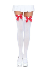 Kırmızı Fiyonklu Beyaz Jartiyer Çorabı Tm1147