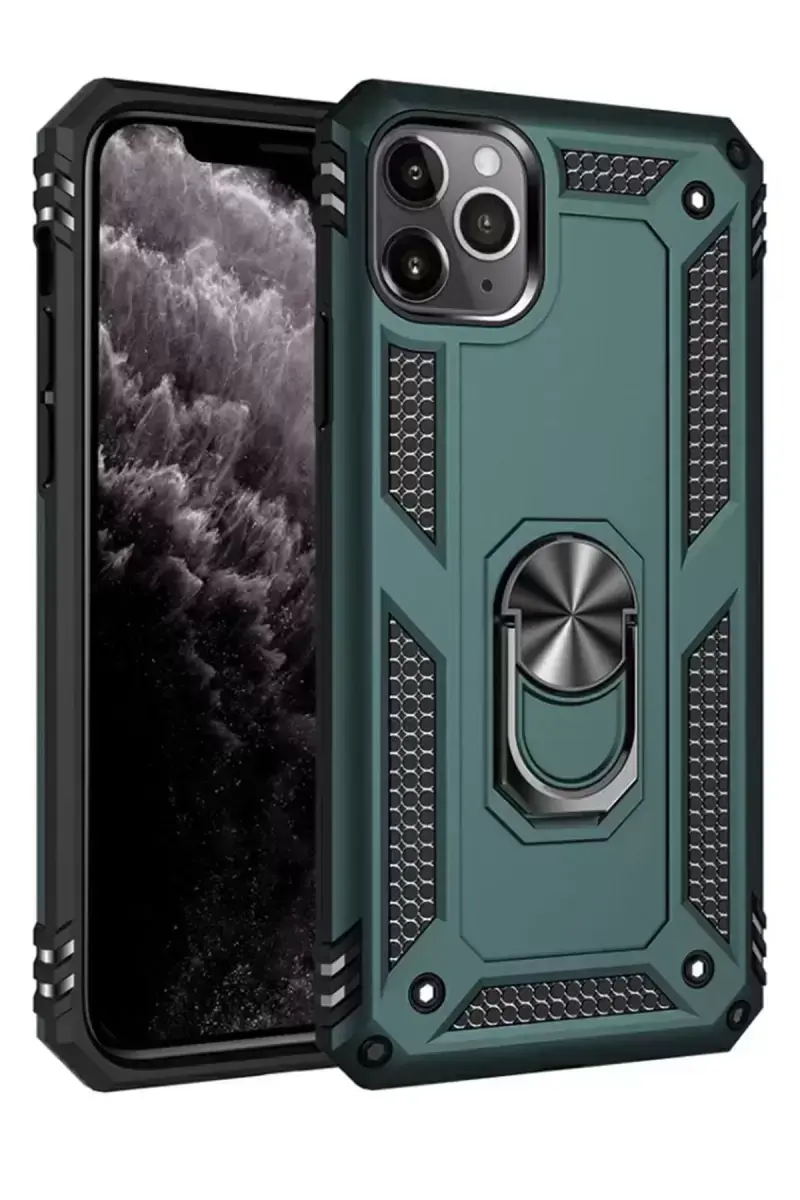 Newface İphone 11 Pro Max Kılıf Sofya Yüzüklü Silikon Kapak - Yeşil
