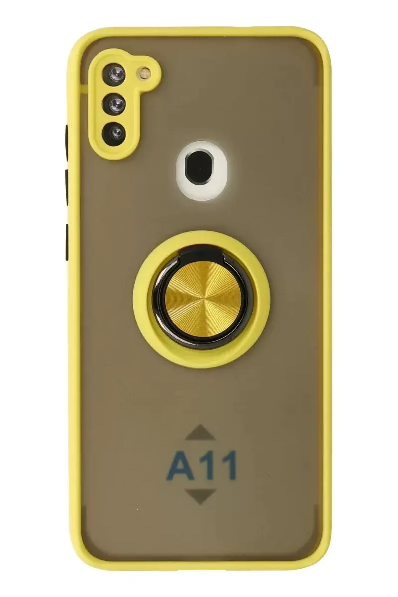 Newface Samsung Galaxy A11 Kılıf Montreal Yüzüklü Silikon Kapak - Sarı
