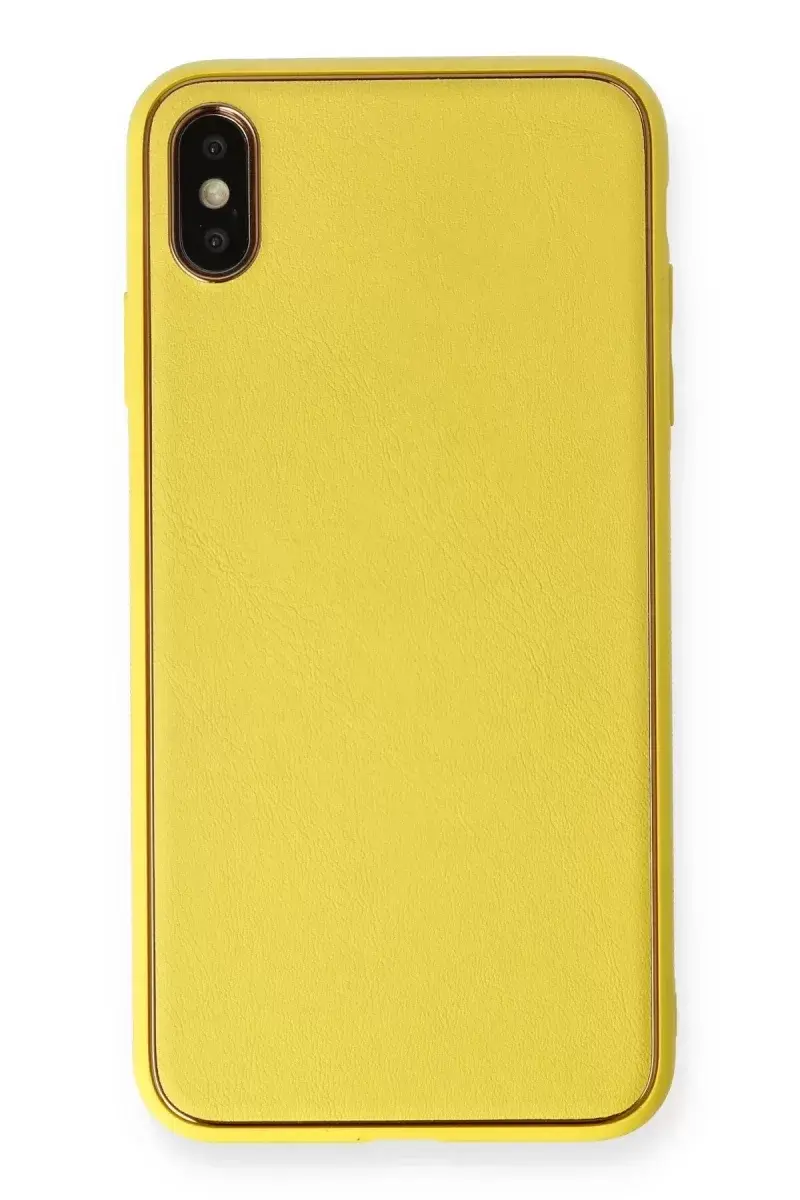 Newface İphone Xs Max Kılıf Coco Deri Silikon Kapak - Sarı