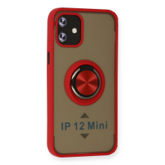 İphone 12 Mini Kılıf Montreal Yüzüklü Silikon Kapak - Kırmızı