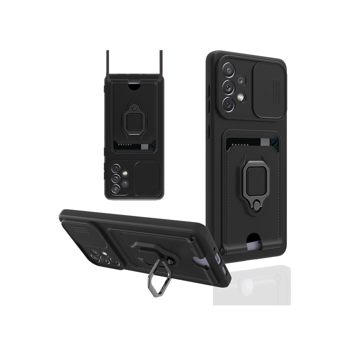 Samsung Galaxy A33 5g Kılıf Zuma Kartvizitli Yüzüklü Silikon - Siyah