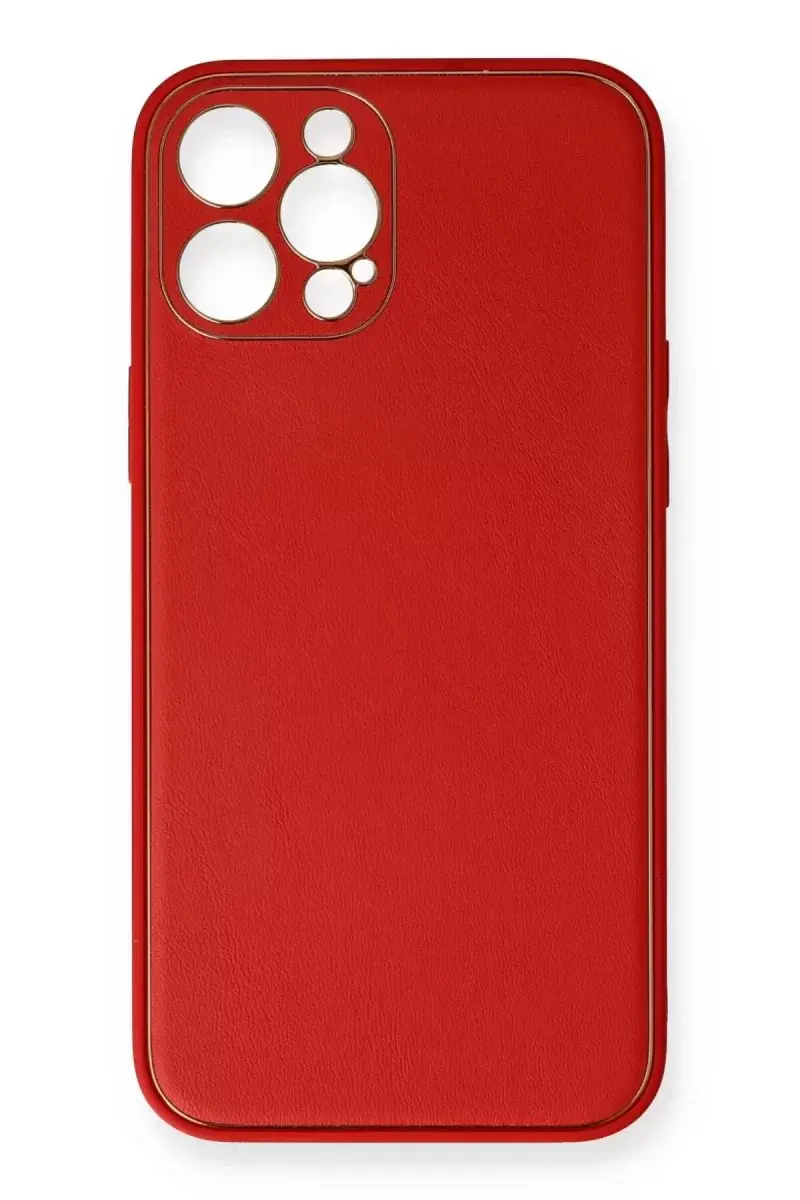 Newface İphone 12 Pro Kılıf Coco Deri Silikon Kapak - Kırmızı