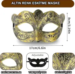 Altın Renk Eskitme Balo Maskesi