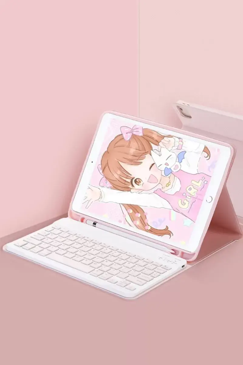Newface Apple İpad Pro 12.9 (2022) Kılıf Kc01 Smart Klavyeli Tablet Kılıfı - Pembe