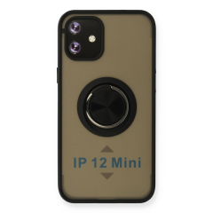 İphone 12 Mini Kılıf Montreal Yüzüklü Silikon Kapak - Siyah