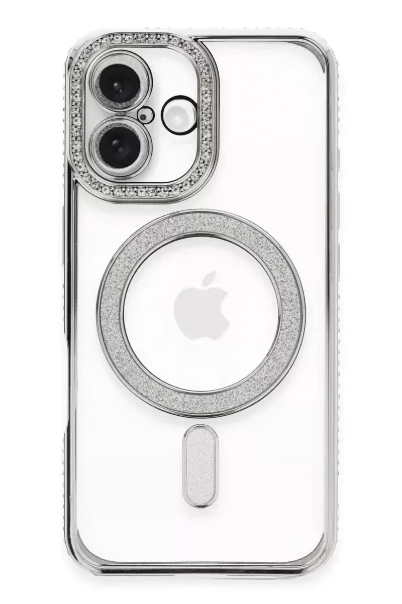Newface İphone 16 Plus Kılıf Joke Simli Magneticsafe Kılıf - Gümüş