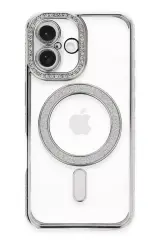 Newface İphone 16 Plus Kılıf Joke Simli Magneticsafe Kılıf - Gümüş