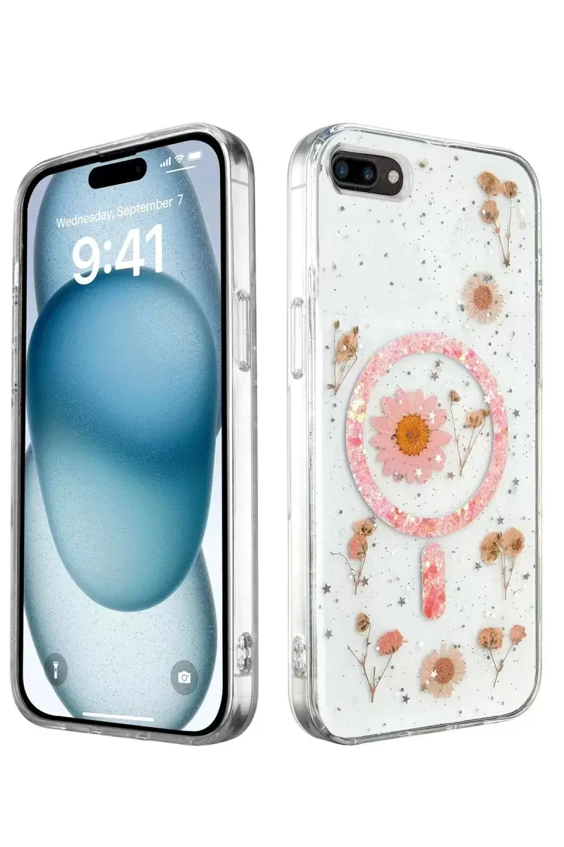 Newface İphone 7 Plus Kılıf Daisy Simli Magsafe Kapak - Pembe