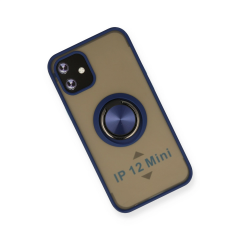 İphone 12 Mini Kılıf Montreal Yüzüklü Silikon Kapak - Lacivert