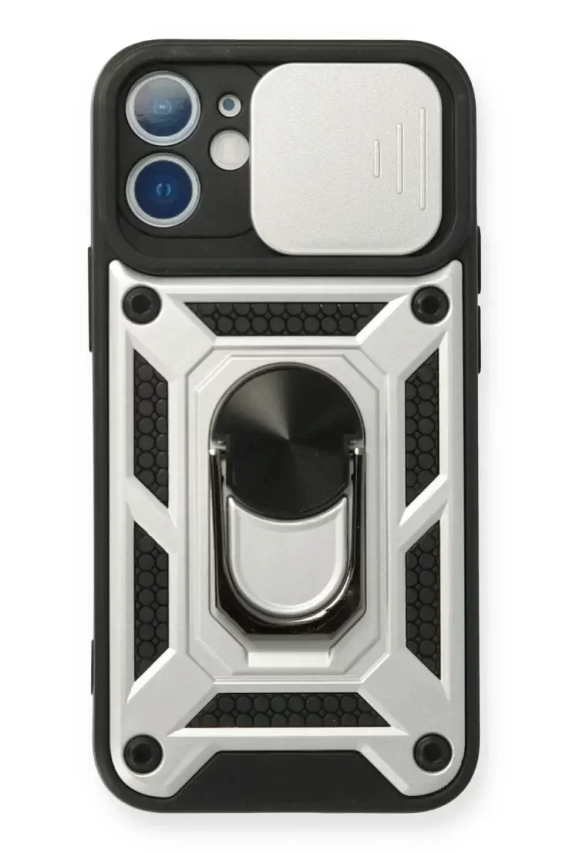 Newface İphone 12 Mini Kılıf Pars Lens Yüzüklü Silikon - Gümüş