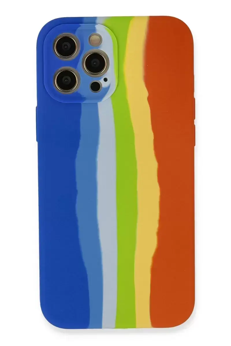 Newface İphone 12 Pro Kılıf Ebruli Lansman Silikon - Mavi-turuncu