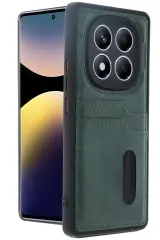 Newface Xiaomi Redmi Note 14 Pro 5g Kılıf Sara Kartvizitli Deri Kılıf - Koyu Yeşil