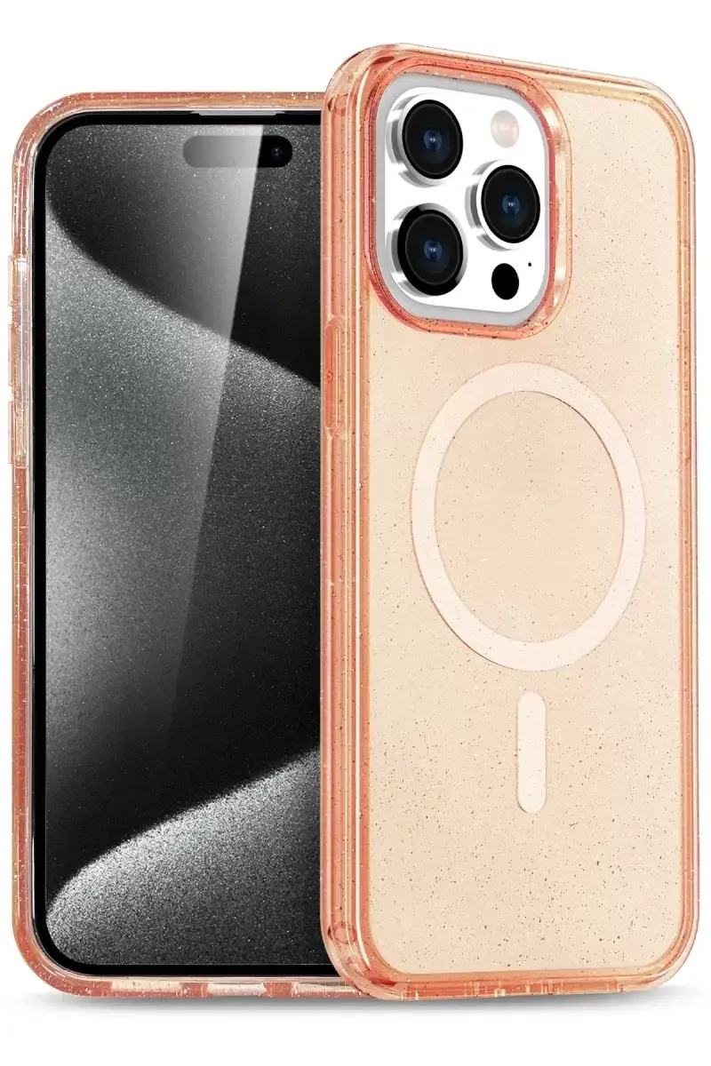 Newface Apple İphone 15 Pro Max Kılıf Star Magsafe Kapak - Turuncu