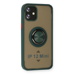 İphone 12 Mini Kılıf Montreal Yüzüklü Silikon Kapak - Yeşil