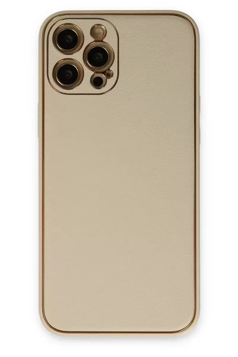 Newface Apple İphone 12 Pro Kılıf Coco Deri Silikon Kapak - Gold
