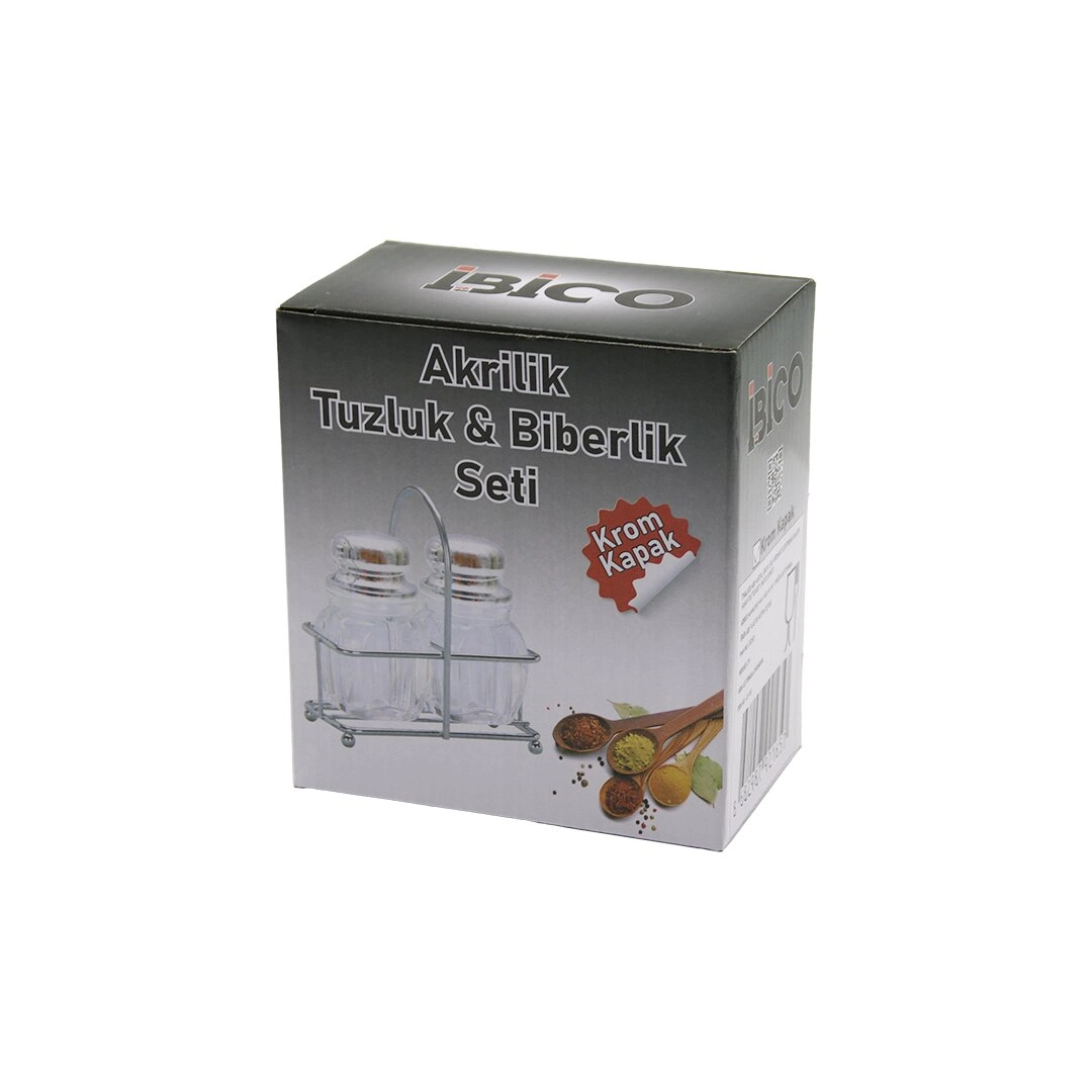Tuzluk 2pcs Krom Kapak Akrilik Tuzluk Biberlik Baharatlık Metal Standlı Kare Bombeli