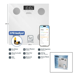 Yağ Ölçerakıllı Bluetooth Cam Baskül Pilli 180kg/50gr 28x28cm 8-kişi Hafıza Lcd Ekran Gösterge Sbs-4467