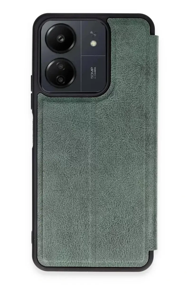 Newface Xiaomi Redmi 13c Kılıf Flip Cover - Koyu Yeşil
