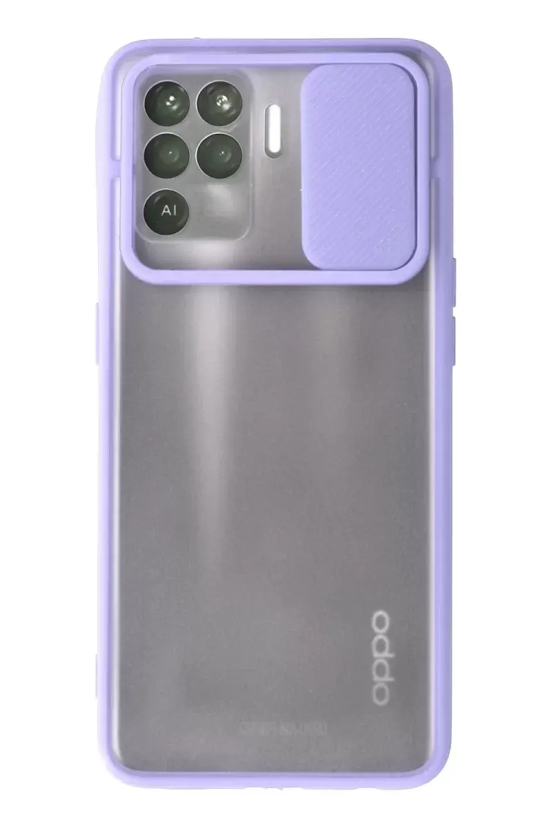 Newface Oppo Reno 5 Lite Kılıf Palm Buzlu Kamera Sürgülü Silikon - Lila