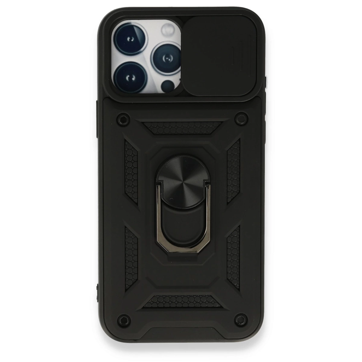 İphone 15 Pro Max Kılıf Pars Lens Yüzüklü Silikon - Siyah