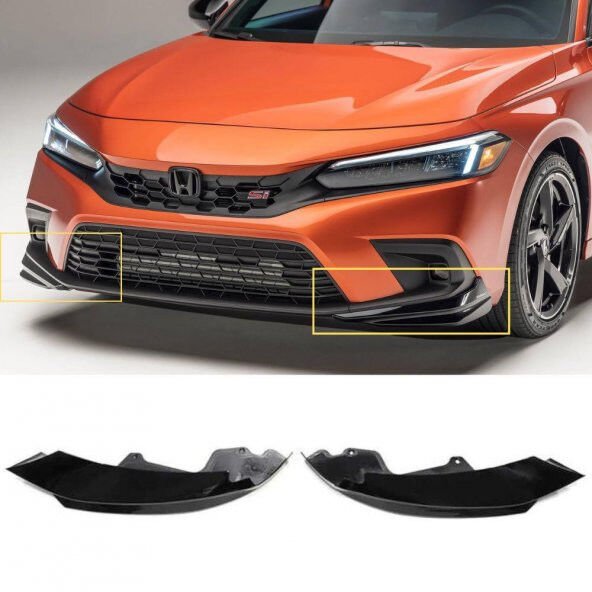Honda Civic FE1 2022 ve Sonrası Uyumlu Ön Tampon Aero Flap Piano Black 2 Parça