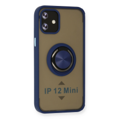 İphone 12 Kılıf Montreal Yüzüklü Silikon Kapak - Lacivert