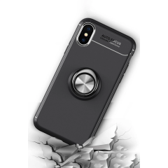 İphone Xs Max Kılıf Range Yüzüklü Silikon - Siyah-kırmızı