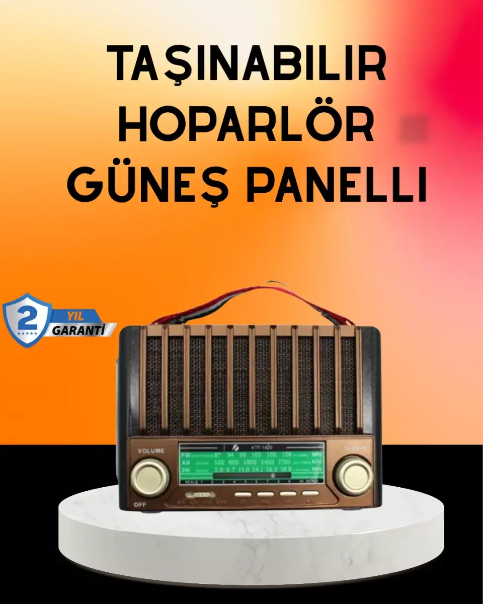 Solar Şarjlı Taşınabilir Radyo Bluetooth Hoparlör Usb Sd Destekli