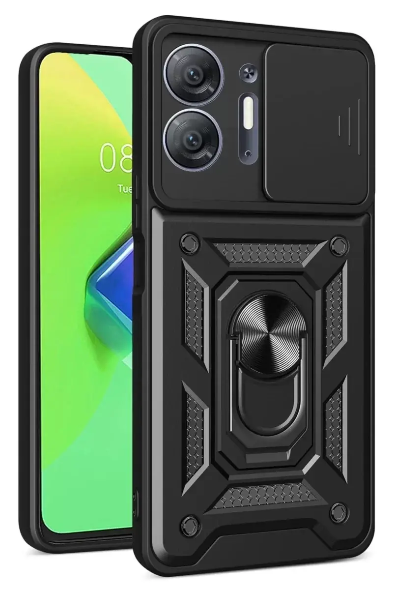Newface İnfinix Hot 30 5g Kılıf Pars Lens Yüzüklü Silikon - Siyah