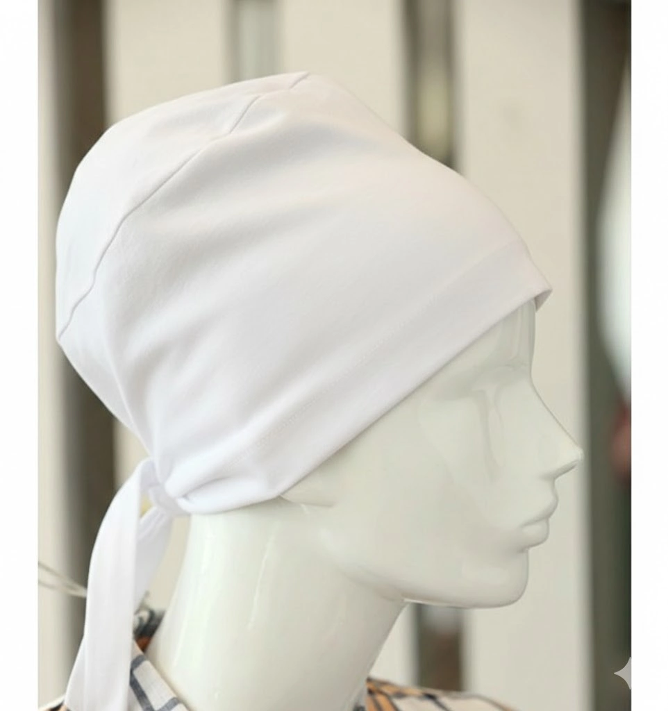 Bağlamalı Tesettür Bone - Bağlamalı Bandana Beyaz