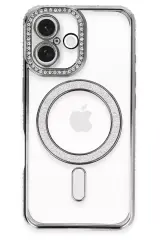 Newface İphone 16 Plus Kılıf Joke Simli Magneticsafe Kılıf - Gri