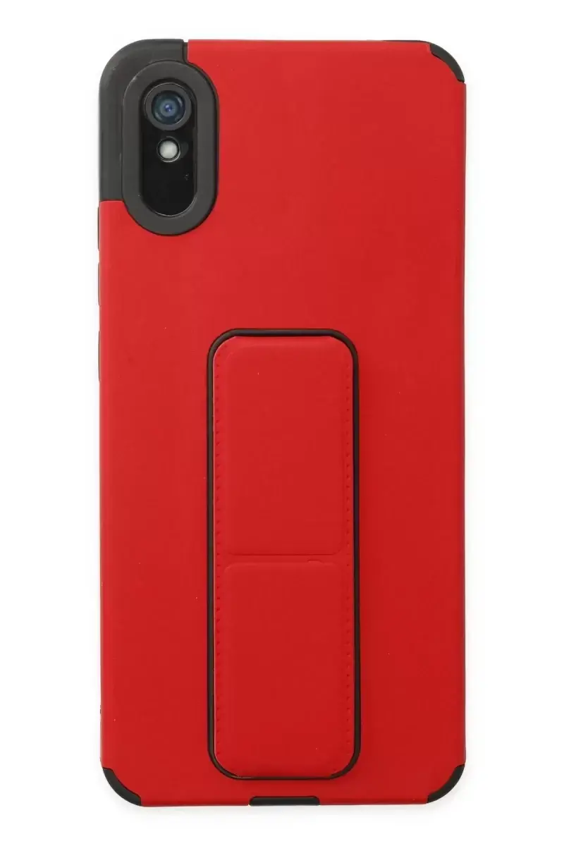 Newface Xiaomi Redmi 9a Kılıf Mega Standlı Silikon - Kırmızı